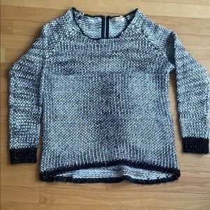Elegant Black and White Knit Sweater with silver threading